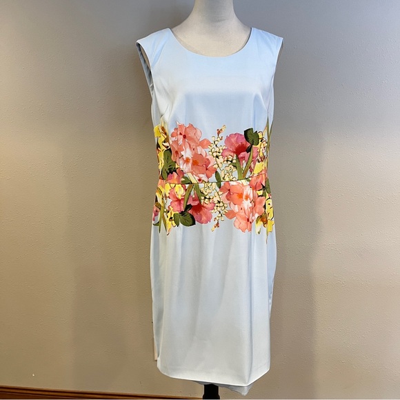 New York & Company baby blue color sleeveless Floral Mini Dress size 10 - Picture 1 of 11